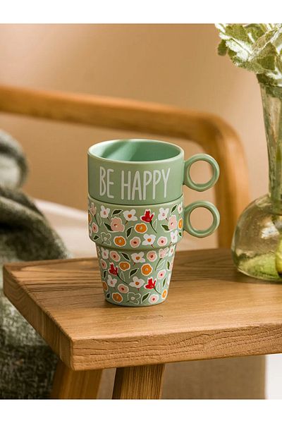 LC Waikiki Lcw Home Green Floral Pattern Ceramic Mug Set - 280 ml