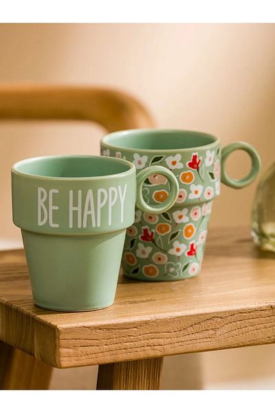 LC Waikiki Lcw Home Green Floral Pattern Ceramic Mug Set - 280 ml