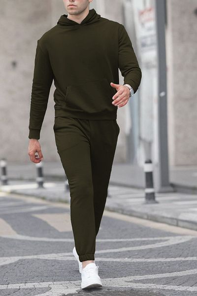 ruNadeS Men's Cotton Oversize Kangaroo Pocket Hooded Tracksuit Set - Casual