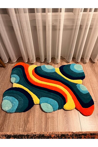 Tufting El Dokuması Halı - Layered Color Design - 86 Cm X 64 Cm