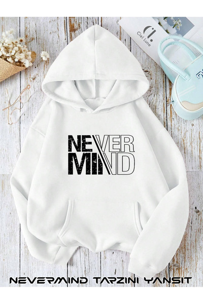 NEVERMIND Φούτερ με κουκούλα Nevermind Unisex oversized - Τυπωμένο με 3 κλωστές