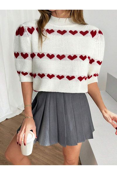 tofan Cowl Neck Knitwear Heart Sueter