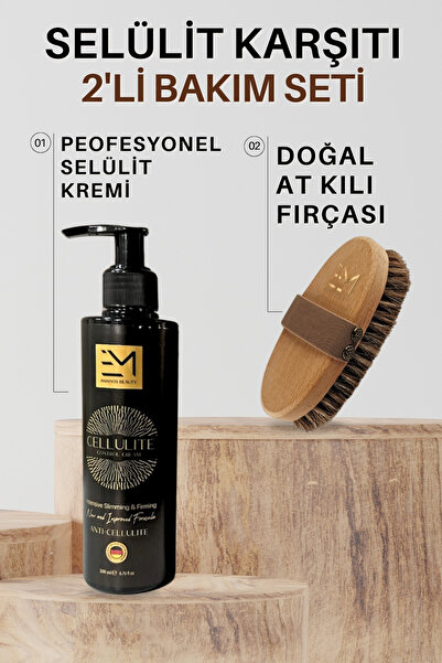 EM AMANOS BEAUTY Selülit Kremi Ve Selülit Karşıtı Doğal At Kılı Fırçası Seti ...