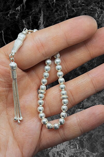 oya silver مسبحة فضية مستديرة مخططة بشكل مستقيم