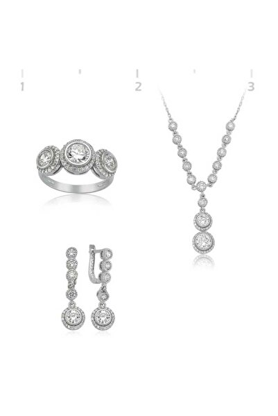 Gumush Gümüş Beyaz Taşlı Su Yolu Bayan Set