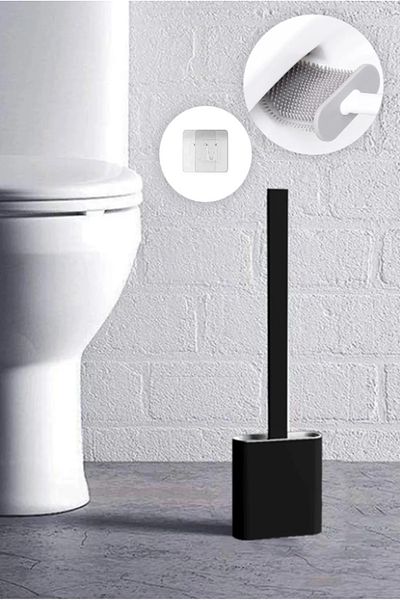 ŞAKİLATA CONCEPT Set de perie de curățare pentru toaletă din silicon negru și suport adeziv