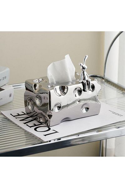 Kalya Concept Cheese Shaped Ceramic Napkin Holder - Fashionable and Funny Design Desktop Tissue Box (12X17X9Cm)