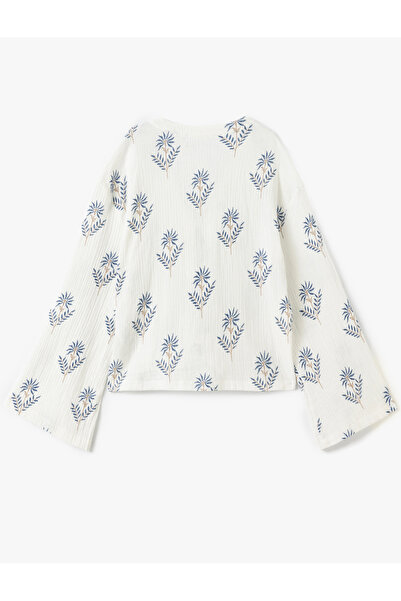 Koton Bluză etnică cu mânecă lungă, cu decolteu în V, cu detaliu de cravată