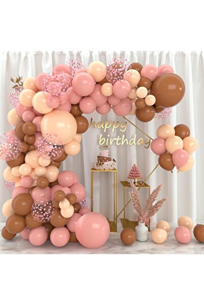 DÜVENCİ TİCARET Ροζ καφέ μπαλόνια, αλυσίδα μπαλονιών για πάρτι γενεθλίων