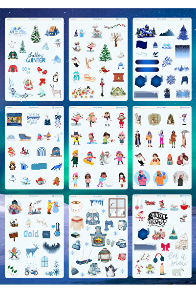 MirayDesign 9'lu Kış Temalı 12*17 Cm Sticker Seti