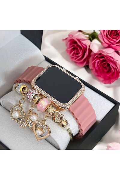Has Women's Dusty Rose Led Watch Bracelet with Stones - Gift