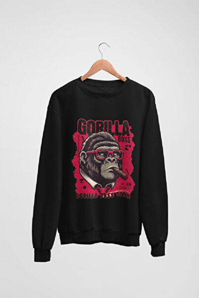 Butik Mânecă lungă unisex GORILLA Transfer cu imprimeu guler rotund piese Swea tricou
