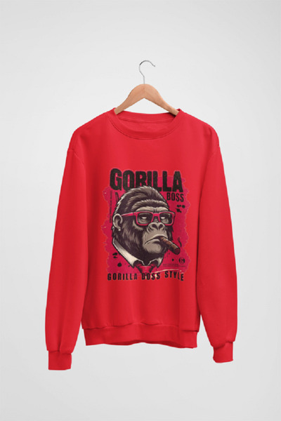 Butik Unisex Long Sleeve Gorilla Transfer Printed Crew Neck Sweatshirt