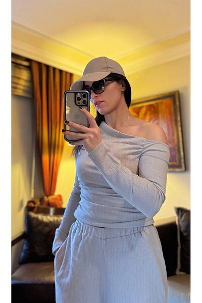 Sachistanbul Women's Elastic Waist Palazzo Pants Off Shoulder Blouse Suit