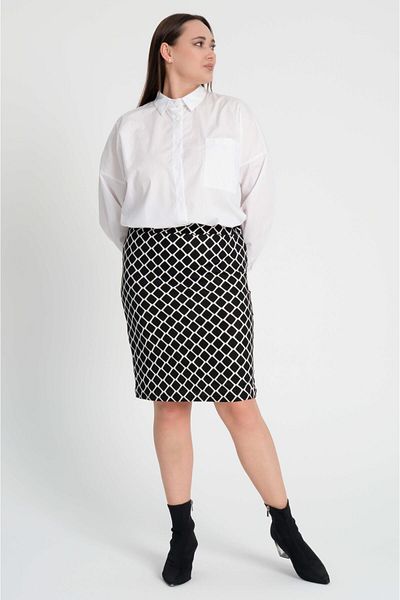 Mooi XXL Women's Black and White Diamond Pattern Stretchy Suede Pencil Skirt