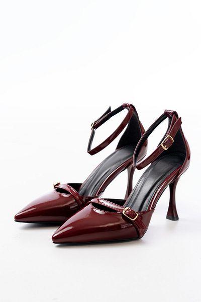 halabi moda Women's Burgundy Strappy Heeled Shoes