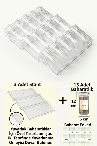 color house 15 Pieces 280 ml Jar Spice Rack Borosilicate Glass and Spice Rack Organizer Stand with Stop Z310