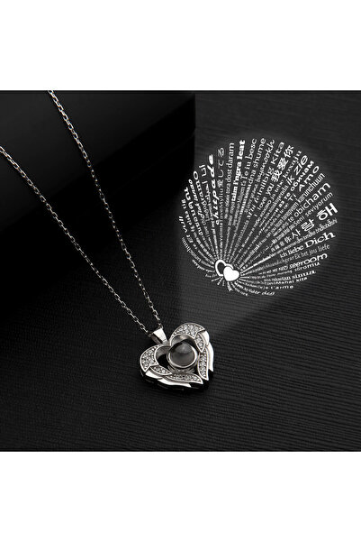 SARIASLAN Işıklı Kutuda 100 Dilde Seviyorum Yazılı Melek Kanadı Kalpli Rodyum...