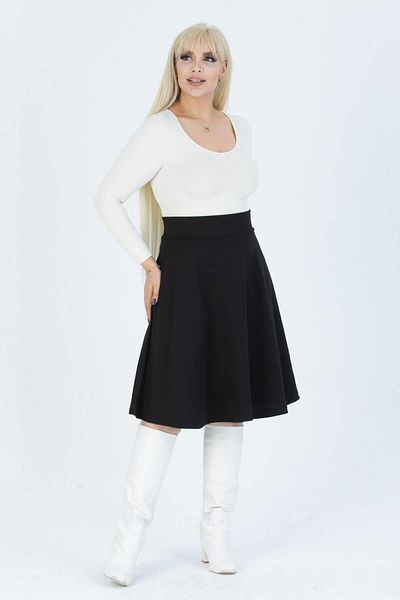 Mooi XXL Women's Black High Waist Stretchy Crepe Flared Skirt