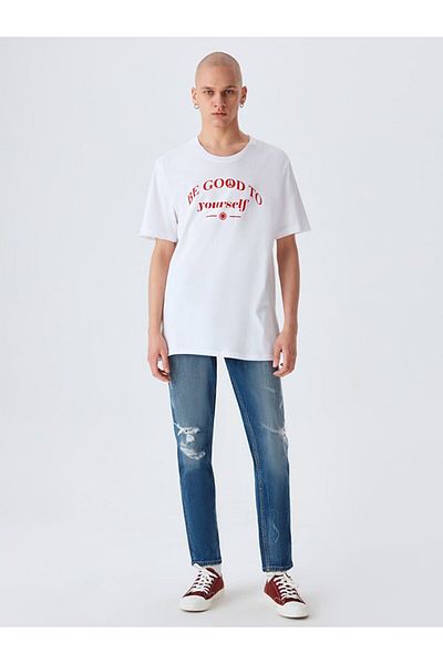 Ltb Text Printed White T-shirt