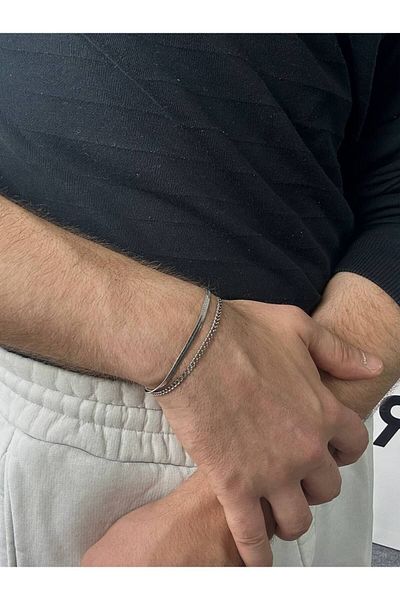 Arvens Stainless Steel Bracelet for Men and Women - Two Chains, Non-Throw Color, Adjustable