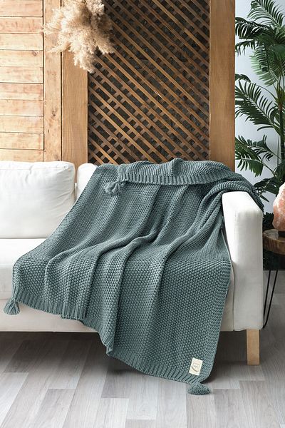 Miespiga Coco Rice Knitwear Τηλεόραση Κουβέρτα Throw Water Πράσινο πλεκτό σάλι καναπέ με πομπόν