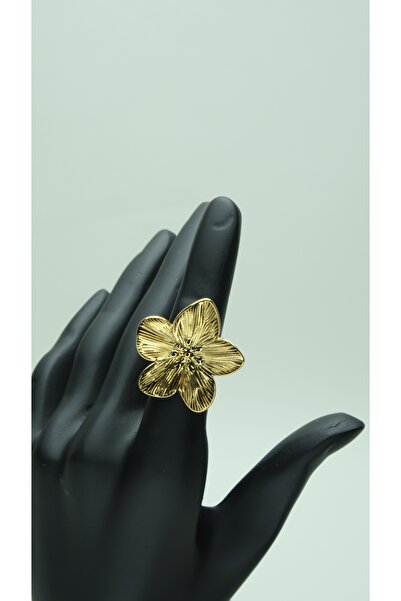 SEYAS JEWELRY Çelik Büyük Çiçekli Gold Yüzük