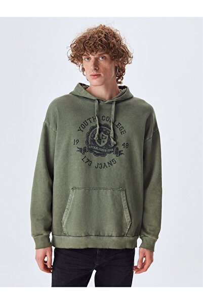 Ltb Soluk Efektli Grafik Baskılı Yeşil Sweatshırt