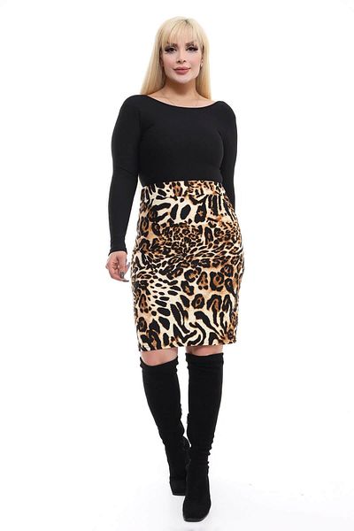 Mooi XXL Women's Brown Black Leopard Pattern Flexible Suede Pencil Skirt