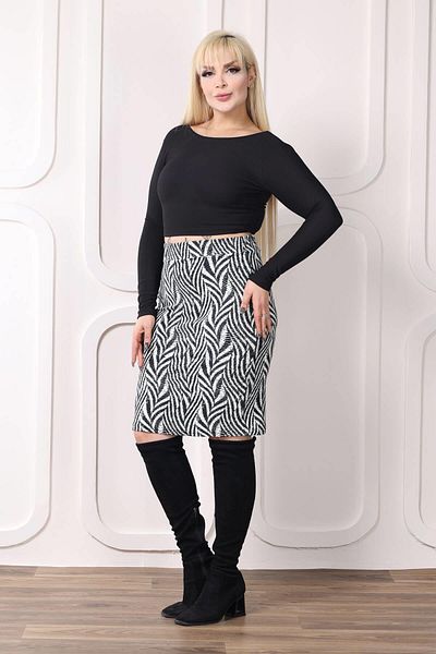 Mooi XXL Women's Black White Geometric Stripe Pattern Flexible Suede Pencil Skirt