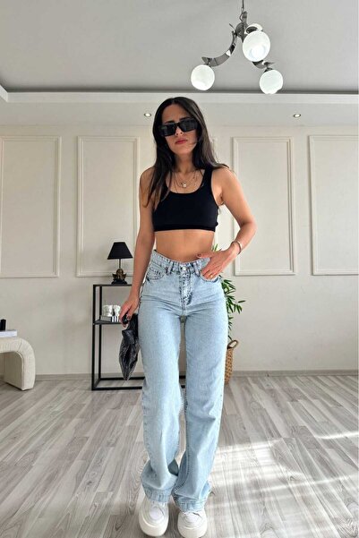 geenz manifacture 90S Blue Lycra Palazzo Jeans - Super High Waist, Wide Leg Loose Pants