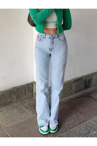 geenz manifacture Blugi Palazzo din Lycra albastru din anii 90 - Pantaloni largi cu talie super înaltă