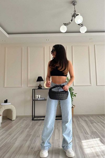 geenz manifacture Τζιν Palazzo Blue Lycra 90s - Σούπερ ψηλόμεσο, φαρδύ φαρδύ παντελόνι