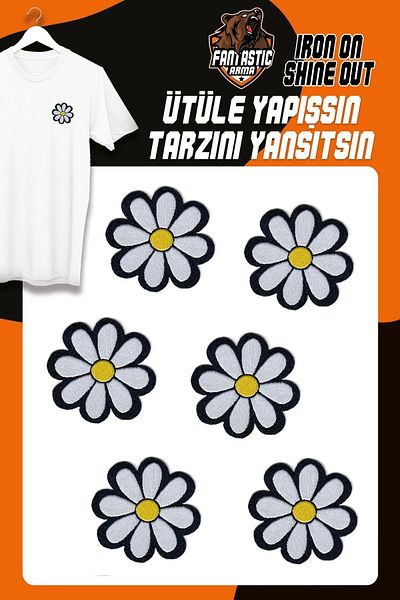 ATMACA TUHAFİYE Patch de armă țesut cu călcat model cu margaretă albă (6 buc.)