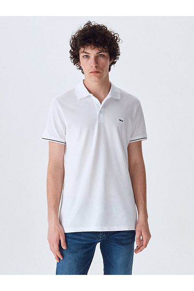Ltb Short Sleeve Polo Neck Basic Regular White T-Shirt