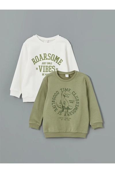 LC Waikiki Lcw Kids Green Crew Neck Printed Boys' Sweatshirt 2-Piece
