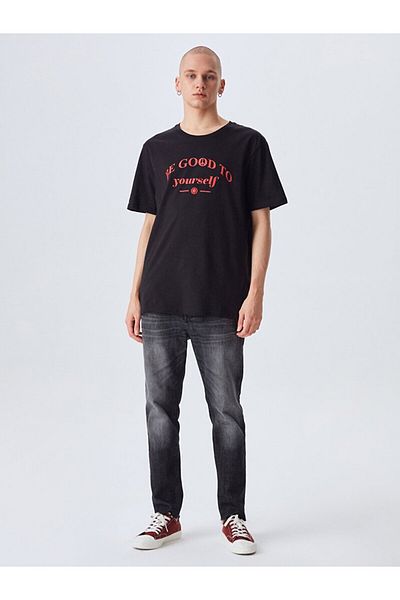 Ltb Text Printed Black T-shirt