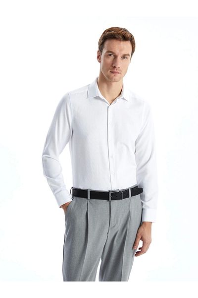 LC Waikiki Cămașă Dobby pentru bărbați Lcwaıkı Formal, albă, slim fit, cu mânecă lungă