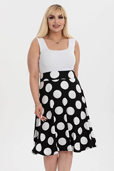 Mooi XXL Women's Black White Polka Dot Pattern High Waist Flared Skirt