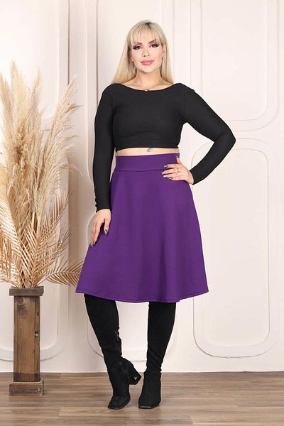 Mooi XXL Women's Purple High Waist Stretchy Crepe Flared Skirt