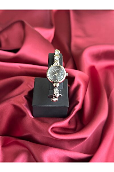 Store Yuvarlak İçi Siyah Taşlı Şık Gümüş Kadın Kol Saati