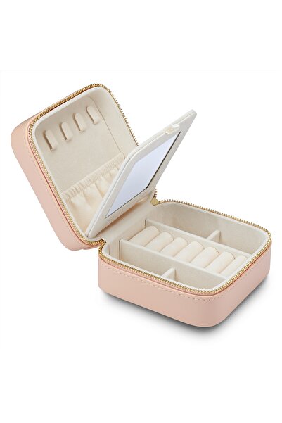 Glanzstücke München Reisetäschchen Schmuck-Reisetäschchen Kunstleder pink-orange 115x115x58 mm