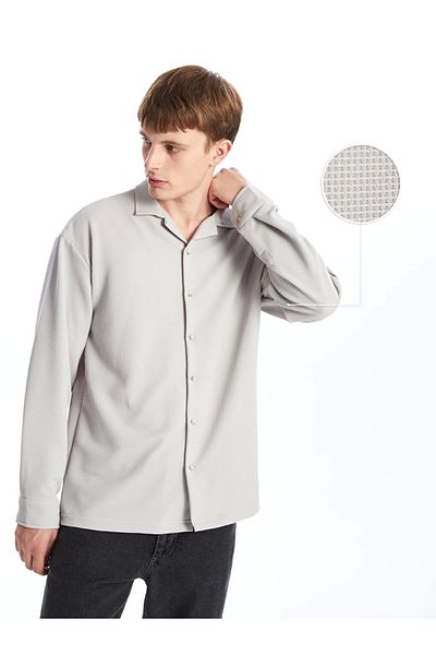 LC Waikiki Ανδρικό πουκάμισο με υφή LCW Casual Grey Regular Fit με μακρύ μανίκι