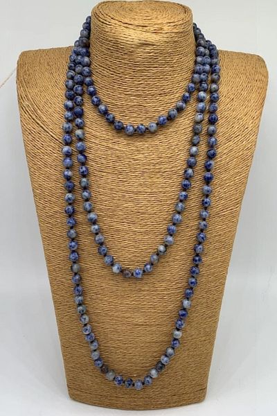 NBS Beautiful Naturel Stones 8 mm 91 cm Long Sodalite Natural Stone Necklace - Bohemian for Knotted Handcrafted, Gift and Valentine's Day