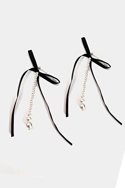 New Obsessions Pearl Dangle Black Bow Earrings