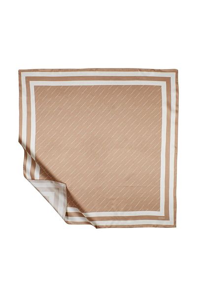 ipekevi Eșarfă din mătase din twill - Dungi Signature - Maro Lăptos