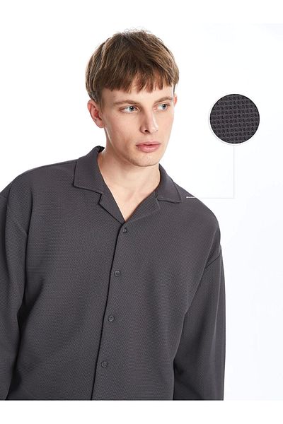LC Waikiki Ανδρικό πουκάμισο με μακρυμάνικο μήκος Lcw Casual Anthracite Regular Fit