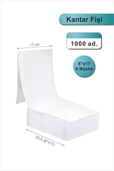 6x17 Kantar Fişi 4 Nüsha 1000 Adet , Beyaz Otokopili Sürekli Form (6''x17 cm)