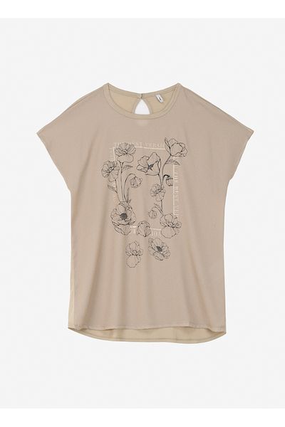 ONLY O Neck Printed Beige Women's T-Shirt Onlflora Res S/S Art Foil Top Box J