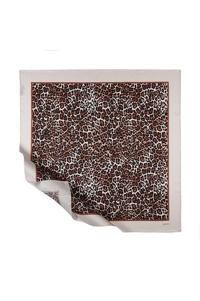 ipekevi Twill Silk Scarf - Leopard με περίγραμμα - Κρέμα